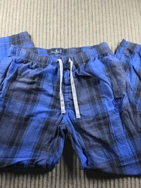 Psycho Bunny Blue and Black Plaid Lounge Shorts with Drawstring